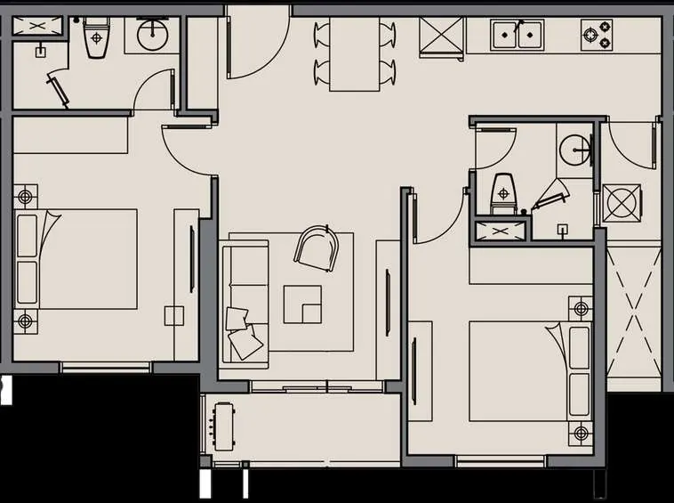 Layout căn B3 — 2 phòng ngủ, 70,1 m²