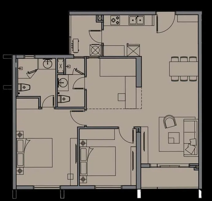 Layout căn C1 — 2 phòng ngủ lớn, 94,9 m²
