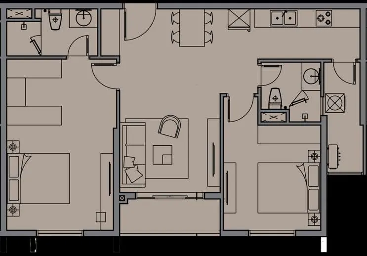 Layout căn C7 — 2 phòng ngủ lớn, 82,4 m²