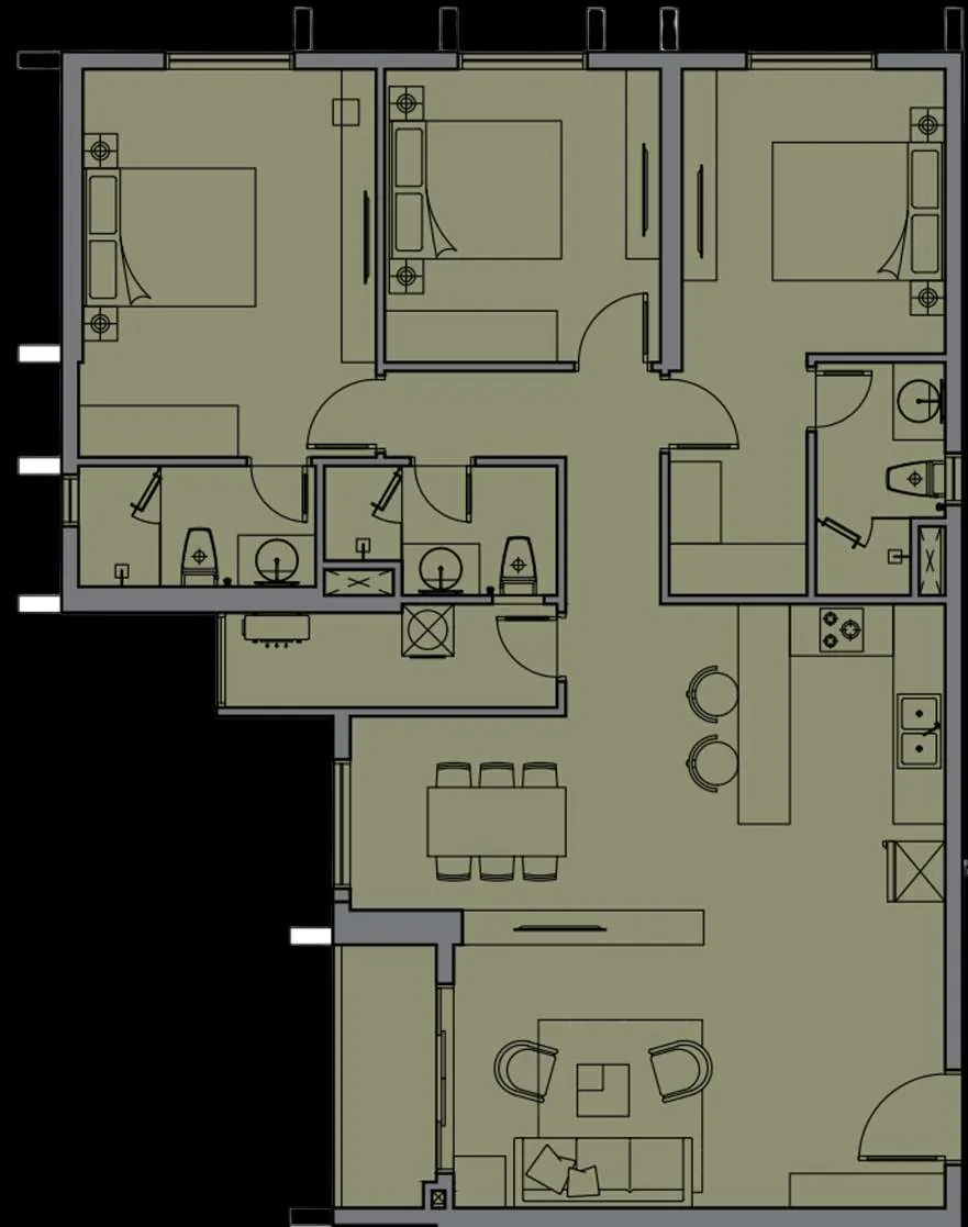 Layout căn E2 — 3 phòng ngủ đặc biệt, 120,3 m²