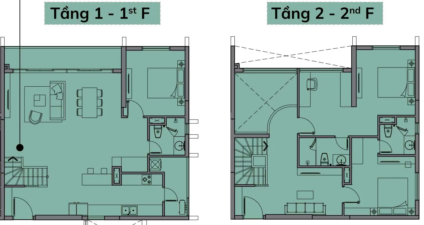 Layout chi tiết căn Duplex hai tầng