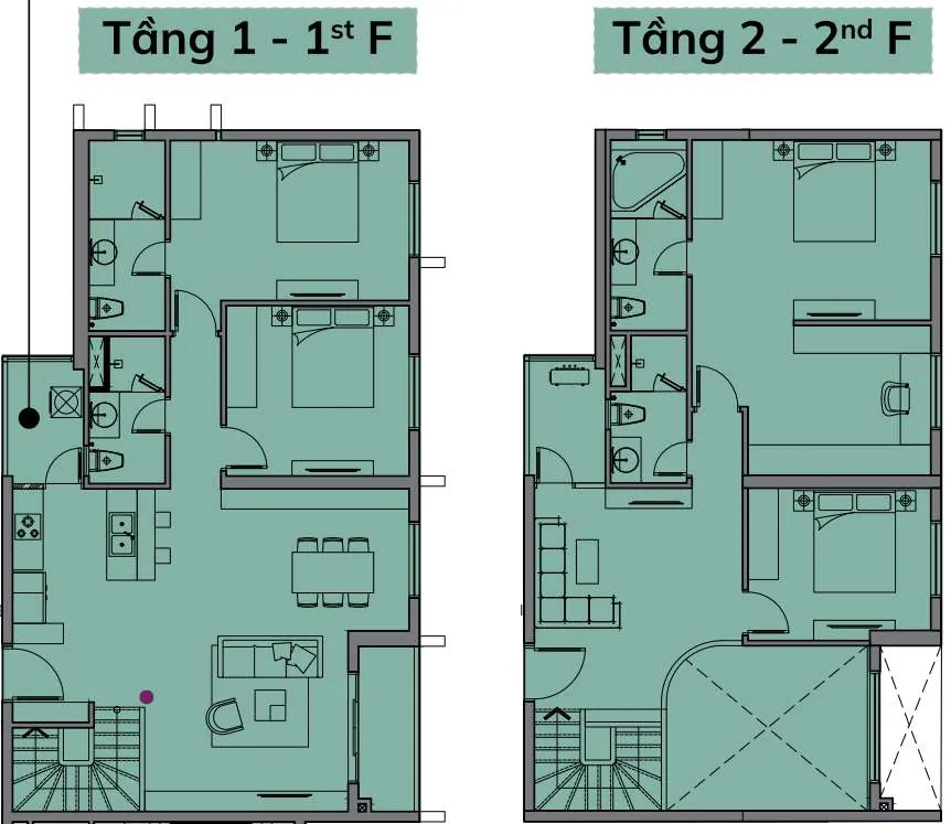 Sơ đồ căn Duplex thể hiện không gian thông tầng trần cao 6,6m