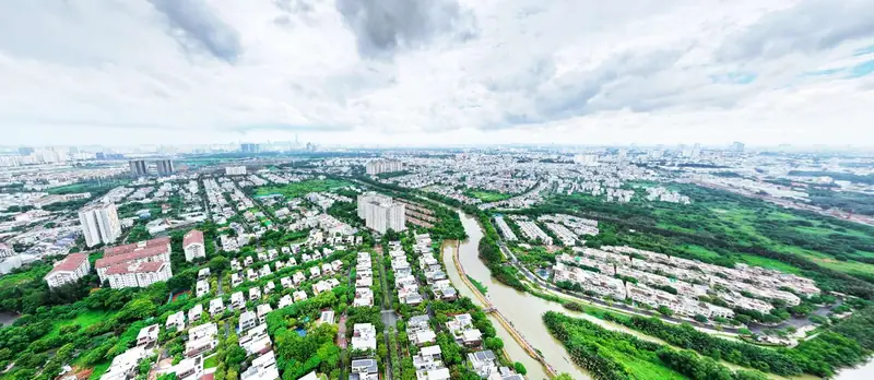 Panorama hướng Tây Bắc: Rạch Chiếc, khu dân cư Gia Hòa, Riviera Cove và khu biệt thự